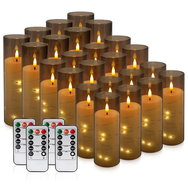 Alt view image 8 of 14 - 24 Pack Halloween Decoration Flickering Flameless Candles, Battery Operated LED Candles for New Year, Home Decor, Parties, Wedding,Christmas(D2.2 x H 5" 6" 7") Grey