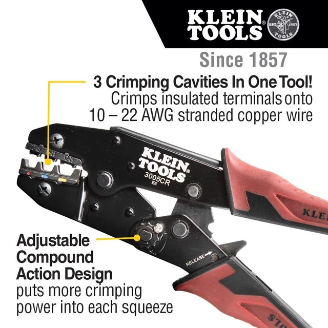 Alt view image 9 of 14 - 3005CR Wire Crimper Tool, Ratcheting Insulated Terminal Crimper for 10 to 22 AWG Wire