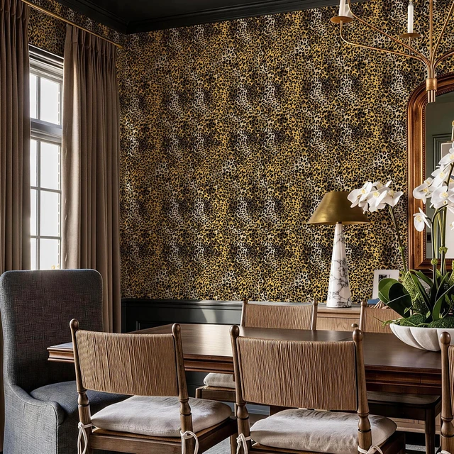 Alt view image 13 of 14 - Black Gold Leopard Print Peel and Stick Wallpaper, 17.3" x 400" Waterproof Removable Self Adhesive Wallpaper, Unique Funky Cheetah Contact Paper for Bedroom, Bathroom, Decor