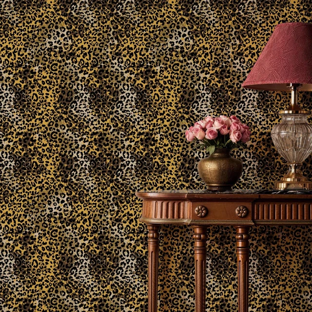 Alt view image 12 of 14 - Black Gold Leopard Print Peel and Stick Wallpaper, 17.3" x 400" Waterproof Removable Self Adhesive Wallpaper, Unique Funky Cheetah Contact Paper for Bedroom, Bathroom, Decor