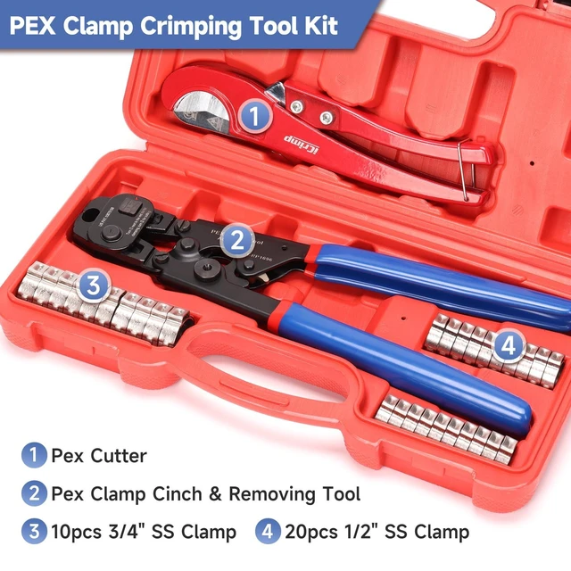 Alt view image 8 of 12 - PEX Crimping Tool Kit with Clamps, Cinch & Removal Tool for 3/8"-1" Kit includes 2-in-1 crimp & remove tool, pex pipe cutter, 20×1/2" & 10×3/4" pex clamps, ideal for plumbers
