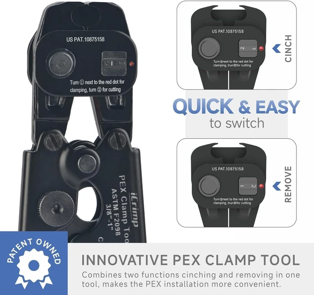 Alt view image 9 of 12 - PEX Crimping Tool Kit with Clamps, Cinch & Removal Tool for 3/8"-1" Kit includes 2-in-1 crimp & remove tool, pex pipe cutter, 20×1/2" & 10×3/4" pex clamps, ideal for plumbers