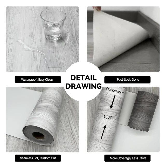 Alt view image 10 of 14 - Wood Grain Peel and Stick Floor Tiles, 11.8" W × 394" L, Light Color Cover 32.29 Sq.ft, Soft woodlook finish, Easy to cut, Nonslip texture, Helps protect floors, Removable, Waterproof
