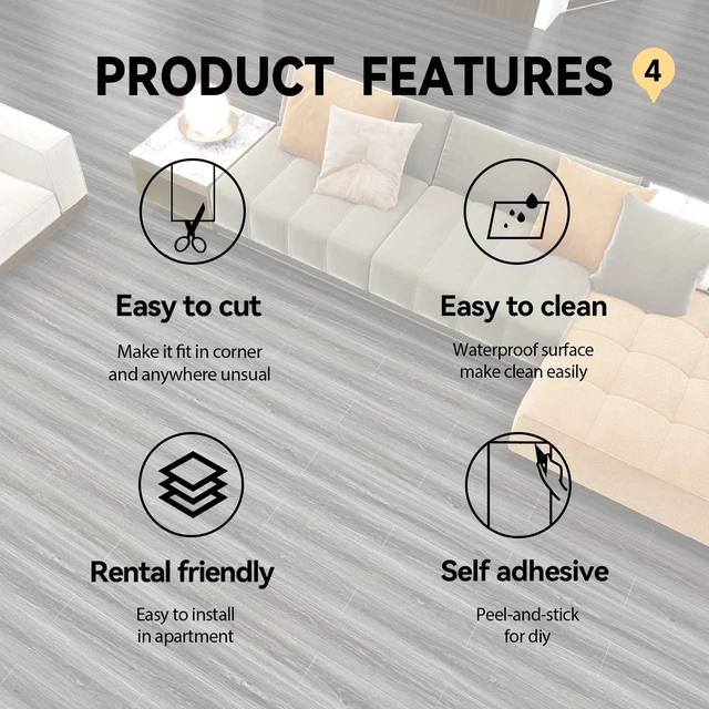Alt view image 14 of 14 - Wood Grain Peel and Stick Floor Tiles, 11.8" W × 394" L, Light Color Cover 32.29 Sq.ft, Soft woodlook finish, Easy to cut, Nonslip texture, Helps protect floors, Removable, Waterproof