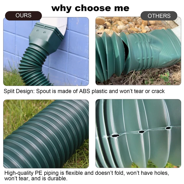 Alt view image 8 of 12 - 16.5ft Long Gutter Downspout Extensions Flexible, 4" Diameter Drain Downspout Extender, Down Spout Drain Extender for Rainwater Drainage, Extendable from 3.4ft to 16.5ft(1Pack Green)