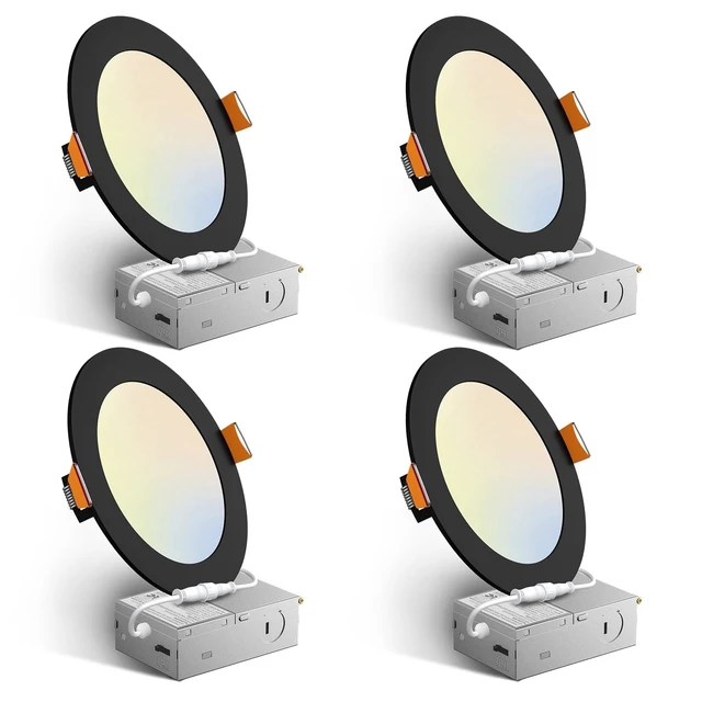 Alt view image 8 of 14 - 4 Pack 6 Inch Black 5CCT Ultra-Thin LED Recessed Ceiling Light 1050LM High Brightness, 12W Low Power, 5%-100% Smooth Dimming, Junction Box Included, ETL&FCC Listed, Canless Wafer Downlight