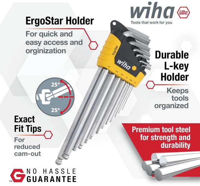 Alt view image 7 of 10 - 66988 ErgoStar Ball End Hex L-Key Set, 13 Piece, Inch Patented Auto-Open Holder, Chrome-V-Moly Steel - Screwdriver Bit Sets