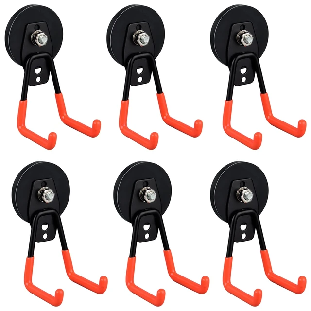 Alt view image 8 of 14 - Heavy Duty Magnetic Garage Hooks,6 Pack Strong Large Magnet Hooks for Power Drill,Garden Tools,Hose,Pegboard,Garage, Workshop,Magnetic Storage Hook for Indoor Outdoor Hanging(Orange)
