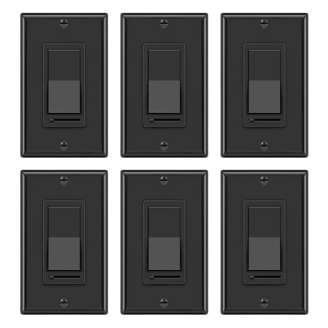 Alt view image 7 of 12 - 6PK Dimmer Wall Light Switch, Single Pole or 3-Way Dimmer Switches UL Listed, Compatible with Dimmable LED, CFL, Incandescent and Halogen Bulb, 120VAC, Decorator Wall Plate Included, Black