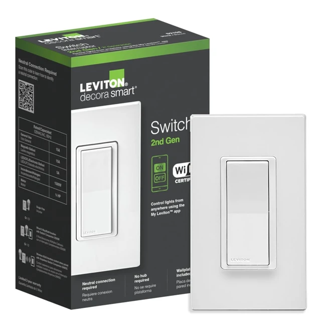 Alt view image 8 of 14 - Decora Smart Switch, Wi-Fi 2nd Gen, Neutral Wire Required, Works with Matter, My, Alexa, Google Assistant, Apple Home/Siri & Wired or Wire-Free 3-Way, D215S-1RW, White