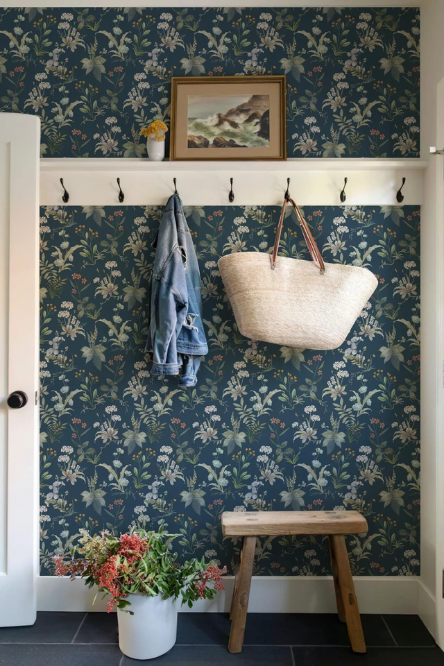 Alt view image 12 of 14 - Vintage Floral Peel and Stick Wallpaper 480" x 17.3" Blue Botanical Contact Paper, Self Adhesive Removable Waterproof Wall Paper, Renter Friendly, Bedroom Cabinets DIY Decor