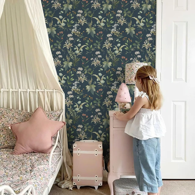 Alt view image 11 of 14 - Vintage Floral Peel and Stick Wallpaper 480" x 17.3" Blue Botanical Contact Paper, Self Adhesive Removable Waterproof Wall Paper, Renter Friendly, Bedroom Cabinets DIY Decor