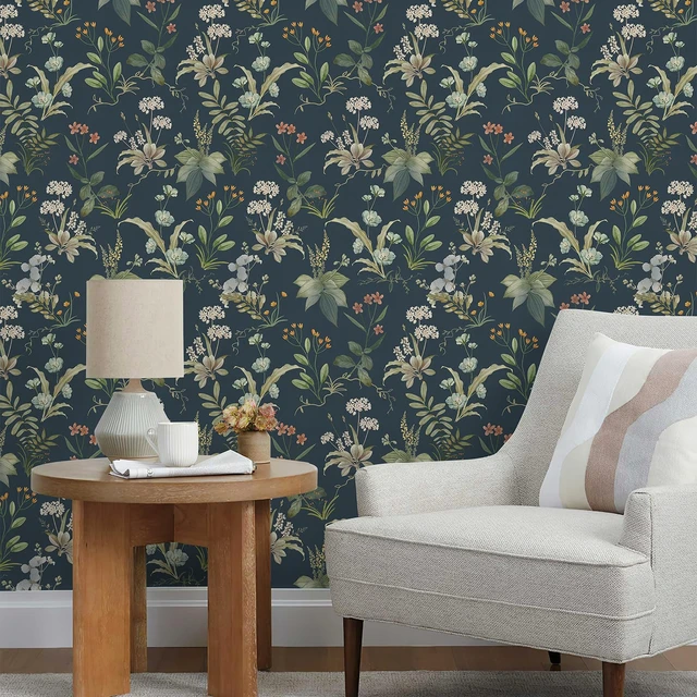 Alt view image 10 of 14 - Vintage Floral Peel and Stick Wallpaper 480" x 17.3" Blue Botanical Contact Paper, Self Adhesive Removable Waterproof Wall Paper, Renter Friendly, Bedroom Cabinets DIY Decor