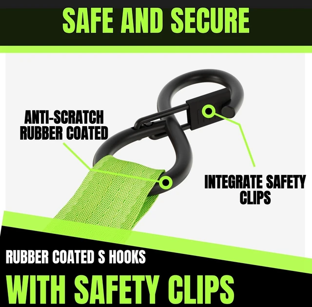 Alt view image 11 of 14 - Retractable Ratchet Straps 1 Inch x 12 Feet Heavy Duty Tie Downs Auto Retract Strap 1760lb Break Strength,Self Retracting for Truck,Cargo,Trailer,Motorcycle,ATV,UTV (Fluorescent Green,2 Pack)