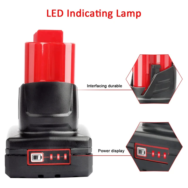 Alt view image 9 of 14 - 2 Pack 12V 6A Replacement Battery Compatible with Milwaukee 12V Power Tools (Not Made in Milwaukee)