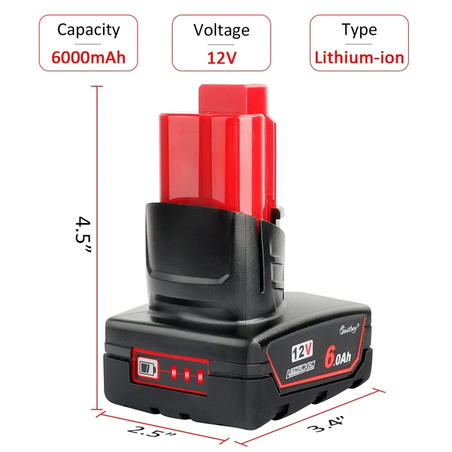 Alt view image 10 of 14 - 2 Pack 12V 6A Replacement Battery Compatible with Milwaukee 12V Power Tools (Not Made in Milwaukee)