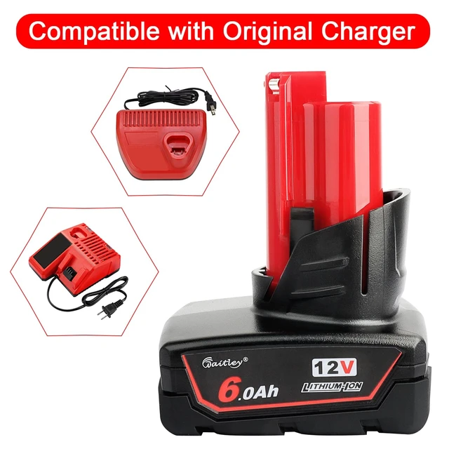 Alt view image 12 of 14 - 2 Pack 12V 6A Replacement Battery Compatible with Milwaukee 12V Power Tools (Not Made in Milwaukee)