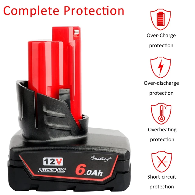 Alt view image 11 of 14 - 2 Pack 12V 6A Replacement Battery Compatible with Milwaukee 12V Power Tools (Not Made in Milwaukee)