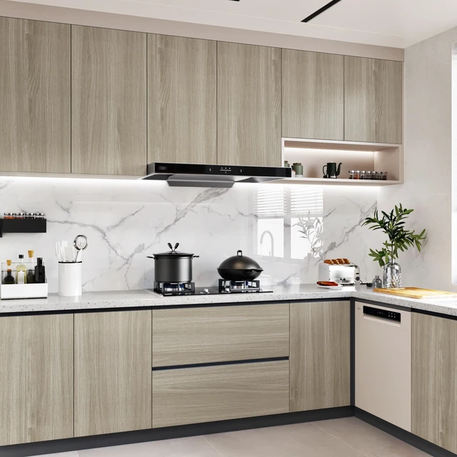 Alt view image 10 of 14 - 24" x 394" Large Wood Contact Paper for Countertops Waterproof Neutral Wood Wallpaper Peel and Stick Kitchen Countertop Contact Paper Self Adhesive Wooden Vinyl Wrap for Tables Cabinets Walls