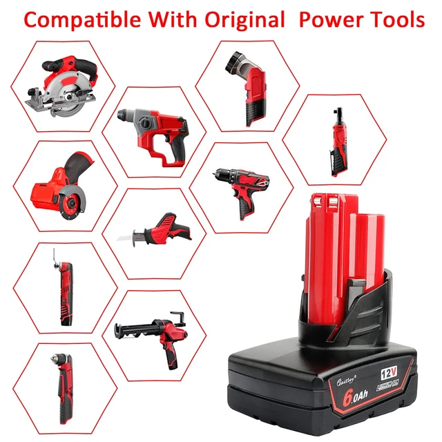 Alt view image 13 of 14 - 2 Pack 12V 6A Replacement Battery Compatible with Milwaukee 12V Power Tools (Not Made in Milwaukee)