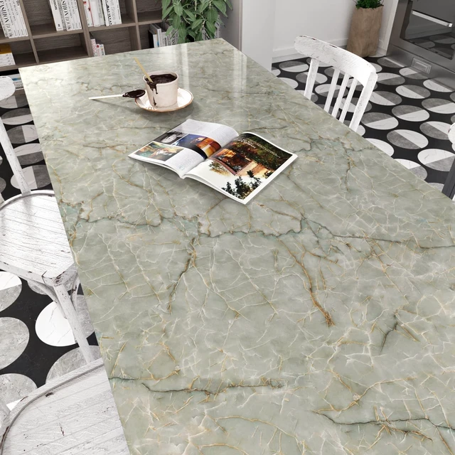 Alt view image 10 of 14 - Cyan Marble Contact Paper for Countertops Waterproof Marble Wallpaper Peel and Stick Vinyl Countertop Contact Paper for Cabinets Self Adhesive Green Granite Wallpapers for Drawer Shelf Liner 24x394 IN