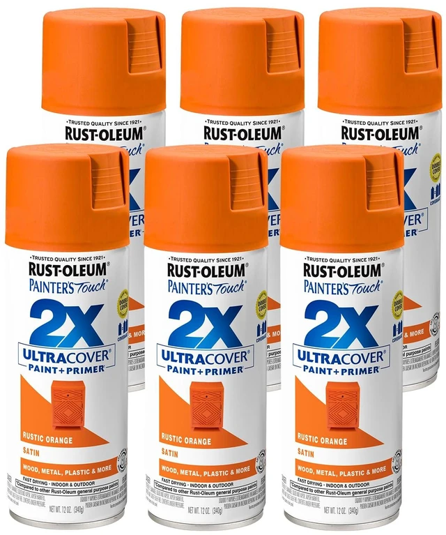 Alt view image 8 of 14 - Painter's Touch 2X Ultra Cover Spray Paint, Satin Rustic Orange Indoor and Outdoor Surfaces (Metal, Wood, Plastic), Fast Dry, Durable, Sprays from Any Angle, Comfort Tip, Oil Based, 6 Pack