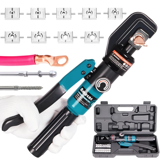 Alt view image 8 of 14 - 10 Ton Hydraulic Battery Cable Crimper Single-Hand Return, 9 Hex Dies for 12-2/0 AWG, 180° Rotating Head, Pro Terminal Tool for Car/RV/Marine Power