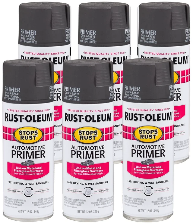 Alt view image 3 of 4 - Stops Rust Automotive Primer Spray, Flat Dark Gray Rust Resistant, Indoor and Outdoor, Beautiful Finish on Metal, Wood and More, Sprays from Any Angle, 12 oz, 6 Pack