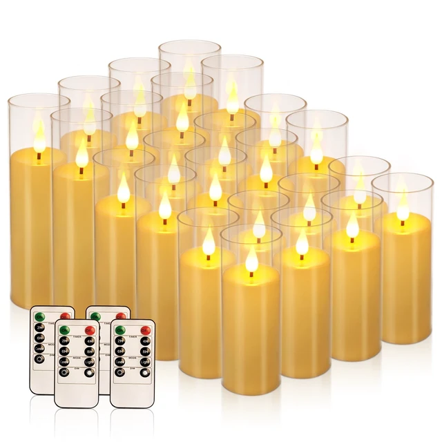 Alt view image 8 of 14 - Flickering Flameless Candles Battery Operated with Remote,Led Pillar Candles with Realistic Moving Wick Candles for Halloween,Christmas,Home Decor Pack of 24 (D2.2 xH 5" 6" 7")(Ivory)