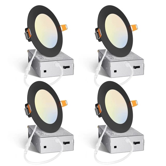 Alt view image 7 of 12 - 4 Pack 4 Inch Black 5CCT Ultra-Thin LED Recessed Ceiling Light 800LM High Brightness, 10W Low Power, 5%-100% Smooth Dimming, Junction Box Included, ETL &FCC Listed, Canless Wafer Downlight
