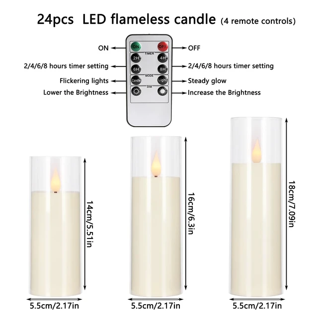 Alt view image 14 of 14 - Flickering Flameless Candles Battery Operated with Remote,Led Pillar Candles with Realistic Moving Wick Candles for Halloween,Christmas,Home Decor Pack of 24 (D2.2 xH 5" 6" 7")(Ivory)