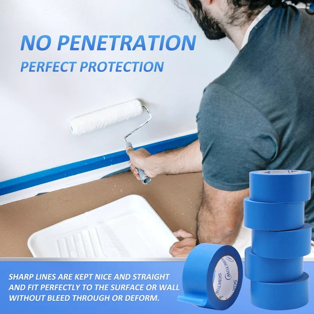 Alt view image 12 of 14 - 10Rolls Painters Tape 2 inch Wide Bulk Blue Masking Tape for Painting 55yds UV Resistant Painters Tape for Home Projects Wall Trim Edge Indoor Outdoor No Residue Sharp Lines Wood Glass Metal 550 Yards