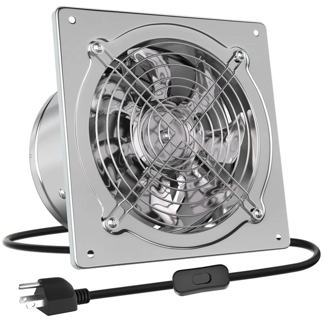 Alt view image 8 of 14 - 8 Inch Kitchen Exhaust Fan, 576CFM Metal Attic Exhaust Fan, Wall Mounted Garage Ventilation Fan, Basement Extractor Fans with Backdraft Damper for Home Office Commercial Use, Silver