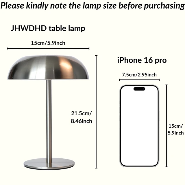 Alt view image 9 of 14 - 2 Pack Cordless Mushroom Table Lamp, Rechargeable, Dimmable 3 Color, Black Small, 8.46in, Portable, Easy to Assemble, Metal Structure, Rechargeable, Suitable for Bedroom, Café, and Bar Counter