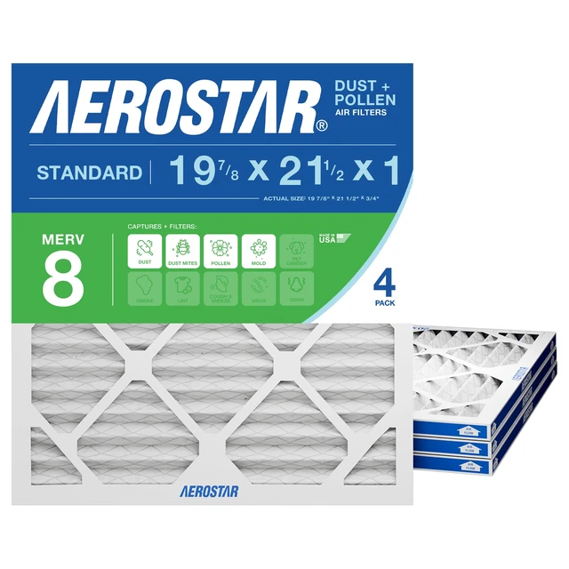 Alt view image 8 of 14 - Air Filter 19.875x21.5x1 MERV 8 AC Filter, Furnace Filter, 4 Pack ACTUAL SIZE (19.875 x 21.50 x 0.75) AC Filter, HVAC, Furnace Filter Captures Dust, Lint & Pollen MERV 8 (MPR 600 / FPR 5)
