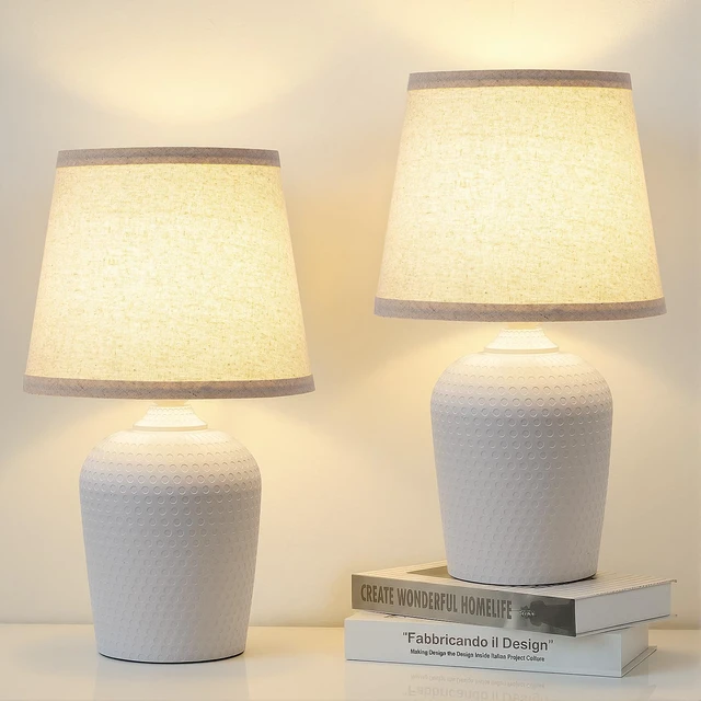 Alt view image 8 of 14 - 16 Small Table Lamps Set of 2 for Bedroom, Nightstand Lamp Beige & White Cute & Unique, Fabric Shade, Perfect for Desk Living Room Side Table Reading Nursery