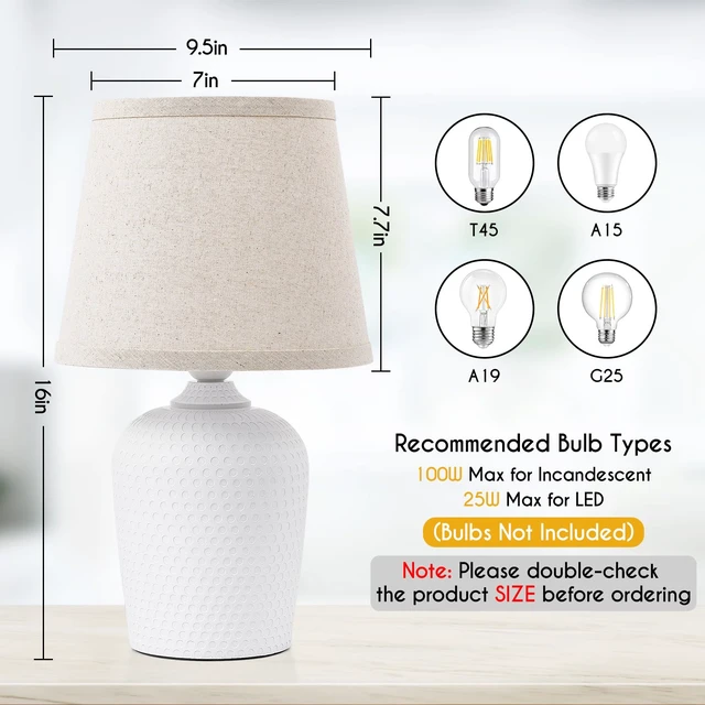 Alt view image 9 of 14 - 16 Small Table Lamps Set of 2 for Bedroom, Nightstand Lamp Beige & White Cute & Unique, Fabric Shade, Perfect for Desk Living Room Side Table Reading Nursery