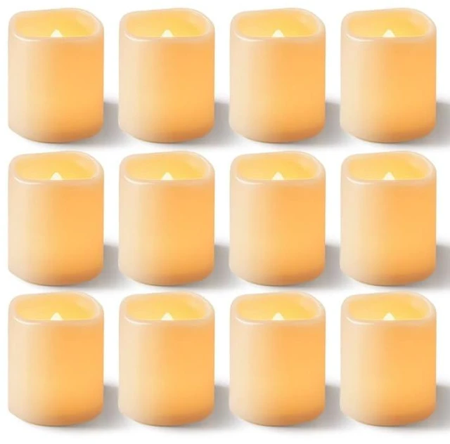 Alt view image 7 of 12 - 100 Pack Ivory Flameless Flickering LED Votive Tealights Candles Battery operated, 200+ hours runtime, amber yellow glow, 1.5"D x 1.6"H, for wedding, halloween & thanksgiving decor
