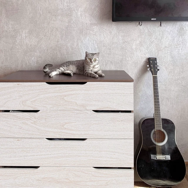 Alt view image 9 of 14 - White Wood Wallpaper Wood Grain Contact Paper for Cabinet630in17.7in Natural Wood Grain Texture,Vinyl Waterproof Countertop Drawer,Self-Adhesive Wallpaper for Kitchen Funiture Easy Install/Clean