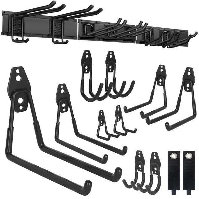 Alt view image 8 of 14 - Garden Tool Organizer 48 inches with 18 Garage Wall Hooks in 9 Types Thick Alloy Steel, Adjustable Hooks, Wear & Tear Resistant, Soft Anti-Scratch Hook Sleeves, For Yard Tools, Shovels, Shed