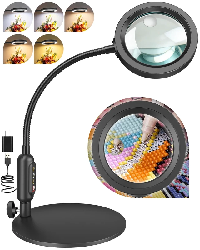 Alt view image 8 of 14 - 30X 10X Magnifying Glass with Light and Stand, 5 Color Modes Stepless Dimmable, Optical Grade HD Lens, LED Lighted Magnifier Hands Free with 20.5in Flexible Gooseneck for Close Work - Black