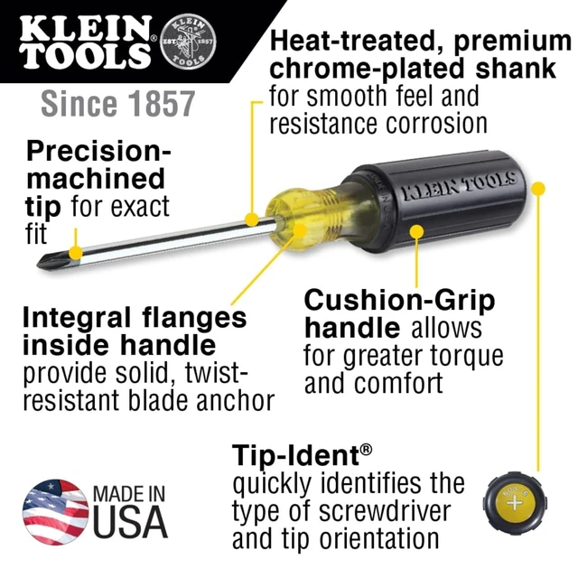 Alt view image 9 of 12 - 85076 Screwdriver Set, Made in USA, Slotted and Phillips Screwdrivers with Non-Slip Cushion-Grip Handles and Tip-Ident, 7-Piece