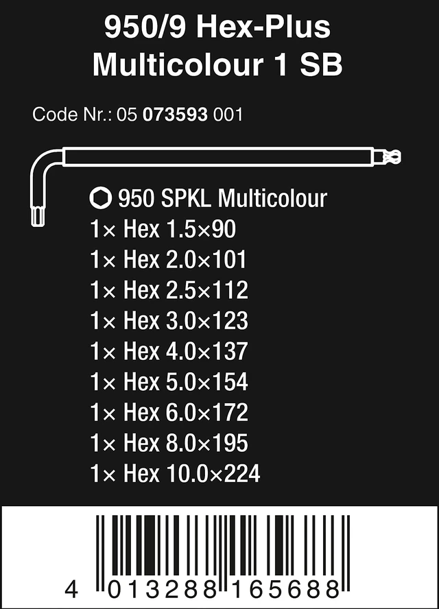 Alt view image 9 of 14 - Tools 05073593001 950 SPKL/9 SM N SB Long ARM HEX Key Set, One Size, Multi