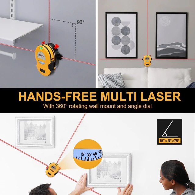 Alt view image 9 of 12 - Multi Surface Laser Level LED Light Vial, Cross Line Laser Horizontal & Vertical Lines, Wall Mount, 2 Pins, 10 Sticker, 2 AA Batteries for Hanging Frames & Picture, Wall Marking