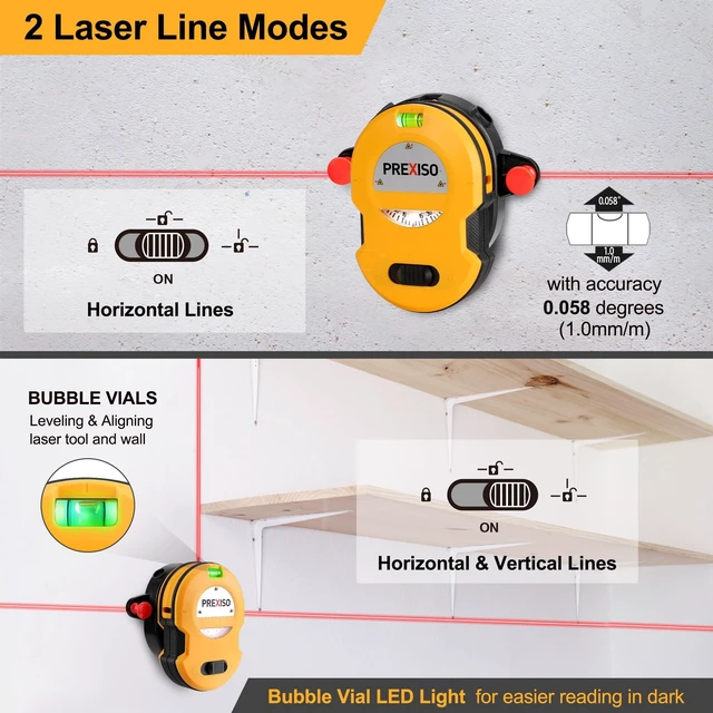 Alt view image 12 of 12 - Multi Surface Laser Level LED Light Vial, Cross Line Laser Horizontal & Vertical Lines, Wall Mount, 2 Pins, 10 Sticker, 2 AA Batteries for Hanging Frames & Picture, Wall Marking