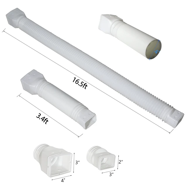 Alt view image 12 of 12 - 16.5ft Long Gutter Downspout Extensions Flexible, 4" Diameter Drain Downspout Extender, Down Spout Drain Extender for Rainwater Drainage, Extendable from 3.4ft to 16.5ft(1Pack, White)