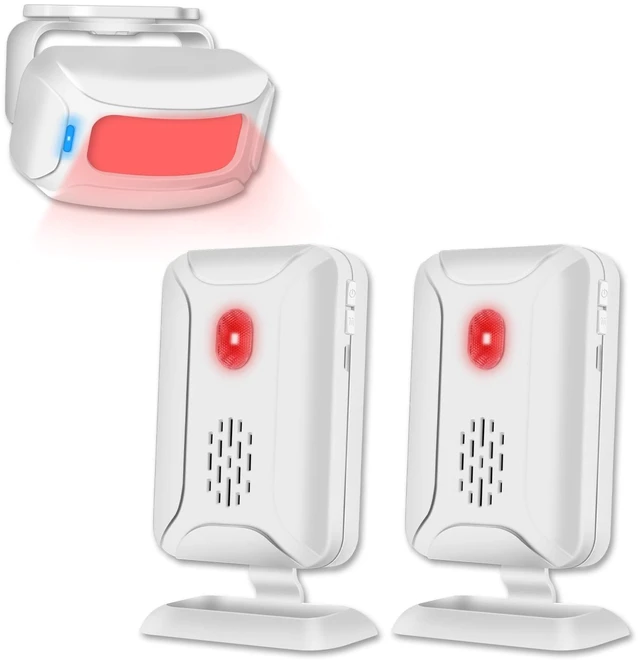 Alt view image 8 of 14 - Door Sensor Chime, Motion Detector Alarm, Commercial Door Bells for Business Entry, Home Security Alert (918 Feet, 36 Tunes, 4 Volume Levels, LED Indicators), 2Receiver1Infrared Transmitter