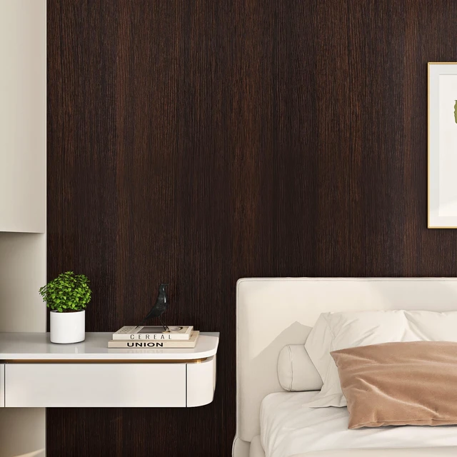 Alt view image 8 of 14 - Peel and Stick Wood Contact Paper Dark Brown Wood Wallpaper 17.7"x472" Waterproof Removable Wooden Contact Paper for Walls Kitchen Cabinets Countertops Bedroom DIY Home Decor Long Vinyl