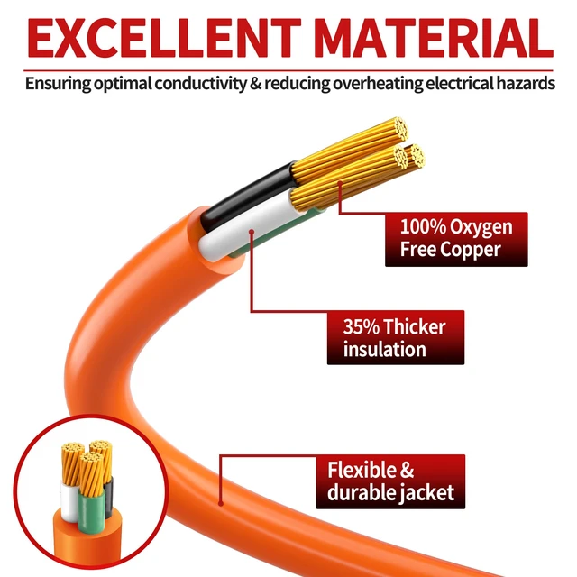 Alt view image 9 of 14 - 25 FT 10 Gauge Extension Cord Outdoor, Orange Power Cord Heavy Duty Extension Cord 25 Foot, Orange Extension Cord with Lighted end, for Lawn & Garden, 15A 1875W 125V, ETL Listed
