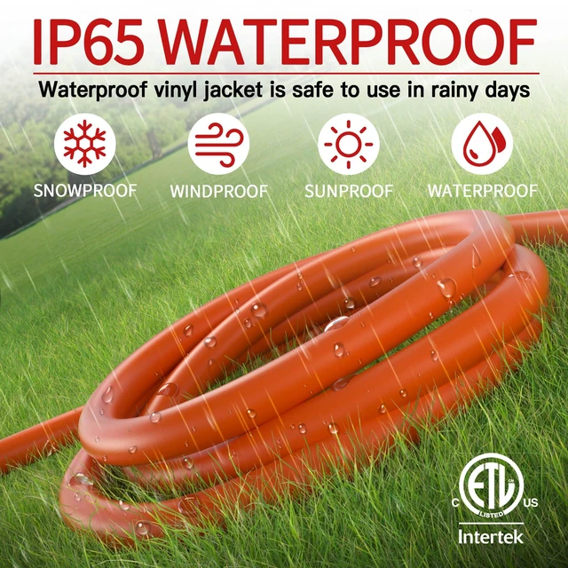 Alt view image 14 of 14 - 25 FT 10 Gauge Extension Cord Outdoor, Orange Power Cord Heavy Duty Extension Cord 25 Foot, Orange Extension Cord with Lighted end, for Lawn & Garden, 15A 1875W 125V, ETL Listed
